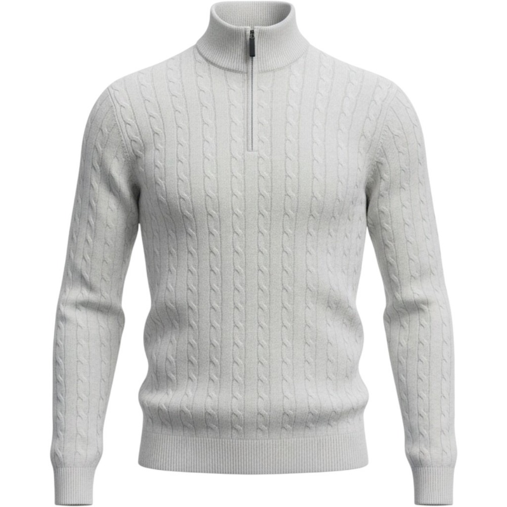 Collars & Co Quarter Zip Sweater Large Light Grey Cable Knit Mock Neck